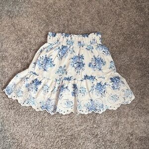 LOFT White Skirt with Blue Floral Eyelet Hem